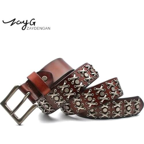 ZAYG Fashion brand punk women/men belts cross rivet /harajuku/high quality designer belts for women mens leather belt luxury