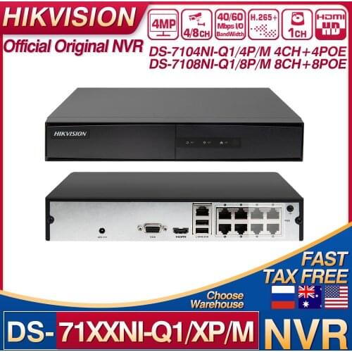 Hikvision NVR DS-7104NI-Q1/4P/M DS-7108NI-Q1/8P/M 4/8CH POE NVR 4MP H.265+ 1 SATA for POE IPC Security Network Video Recorder