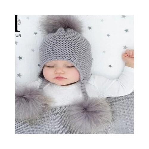 6 months to 3 years Cute Toddler Kids Girl Boy Baby Infant Winter Warm Crochet Knit ear Hat pompom Beanie Cap for children kids