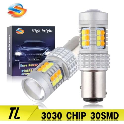 2PCS PW21 1157 BAY15D P27W/7W 3157 7443 30SMD LED Bulbs Daytime Turning Signal Lamp White Amber Brake DRL Brightness Car Product