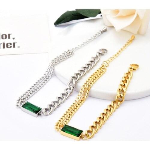 Titanium stainless steel Punk Thick Short Crystal Bracelet Simple Minimalist Gold Color Chunky Necklace for Women Jewelry