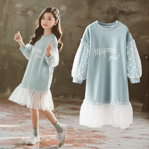 Girls' Spring Clothes Dress 2021 New Childrenb Fashionable Sweater Long Sleeve Princess Tulle Dress