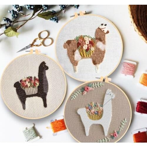 Embroidery Kits for Beginners Alpaca Pattern Print Sewing Craft Kit Starter Pratice Needlework Tools Package Wall Painting Decor