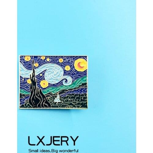 LXJERY Cartoon Enamel Oil Painting The Starry Night Pins Badge On Backpack Funny Brooch Pins For Clothes Broche