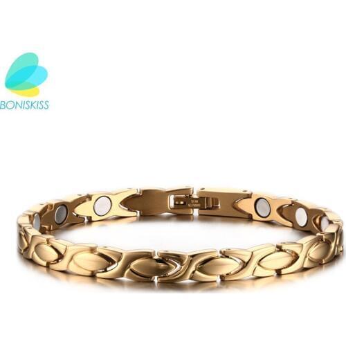 Boniskiss New Ladies Magnetic Bracelet Jewelry Accessory Power Health Stainless Steel Bracelets Chain Link Wristband For Women