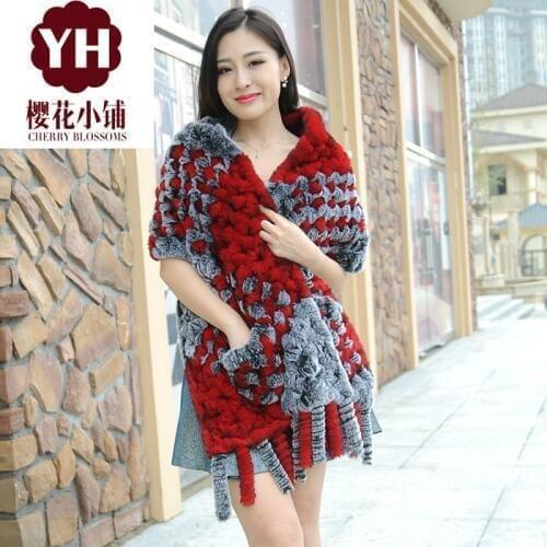 Womens quality winter thermal tassel rex rabbit hair scarf dual fur rex rabbit hair cape