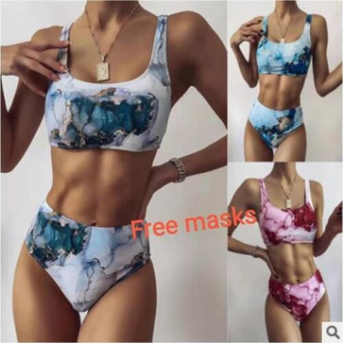 2021 New Print Sport Push up Bikinis Sexy Marble Women Swimsuit High Waist Swimwear Women bathing suit Beach wear