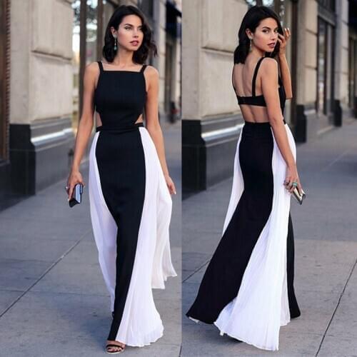Womens Sexy Deep V Neck Backless patchwork Split Maxi Party Dress