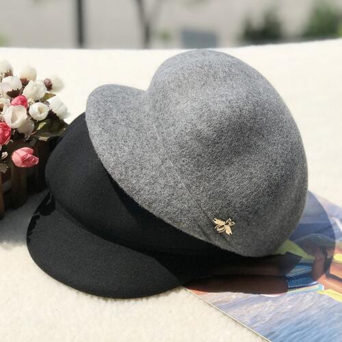 01911-fcm334 British Style wool bee lady octagonal hat men women voive leisure Peaked cap