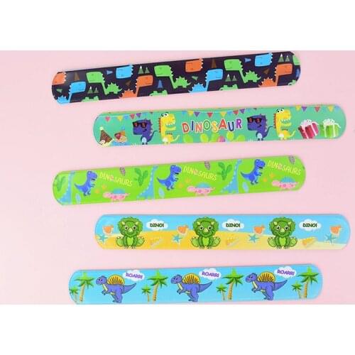 10pcs/set Cartoon Dinosaur Slap Bracelet Dinosaur Theme Party Decor Kid Favors Toy Novelty Wristband Bracelet Baby Shower Supply