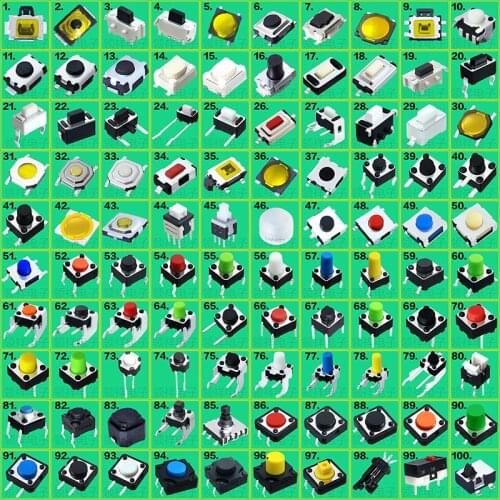 100Types/pack Assorted Micro Push Button Tact Switch Reset Mini Leaf Switch SMD DIP 12*12 3*6 6*6 free ship