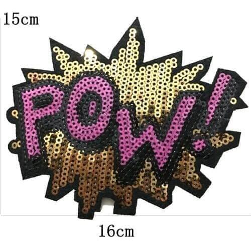 2 Sets POW Sequins Patches Vintage Embroidered Applique T-shirt Iron on Patch Sewing Garment Accessories DIY Decoration Stickers