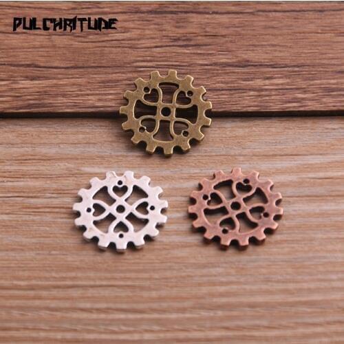 20PCS 18mm Three Color Vintage Metal Zinc Alloy Small Steampunk Gear Charms Fit Jewelry Pendant Charms Makings