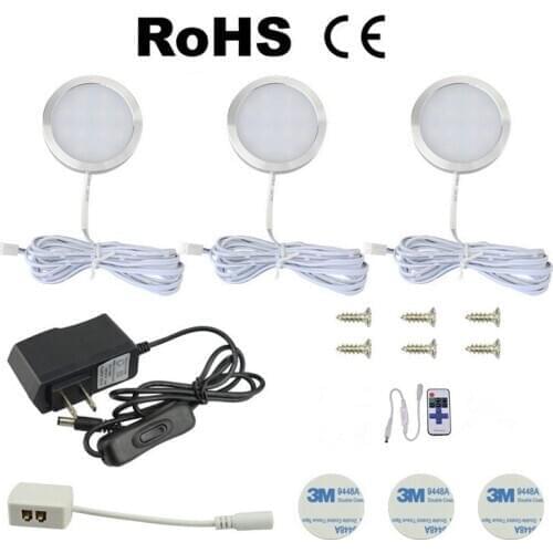 3/4/6/8pcs Under Cabinet LED Lighting 12V Dimmable Puck Lights with Wireless RF Remote Control, Hardwired & Wall Plug