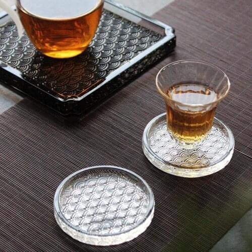 3pcs Household Glass Tea Saucer Set Heat Insulation Anti-scalding Round Square Wave Pattern Coaster Tea Art Saucer For Cups