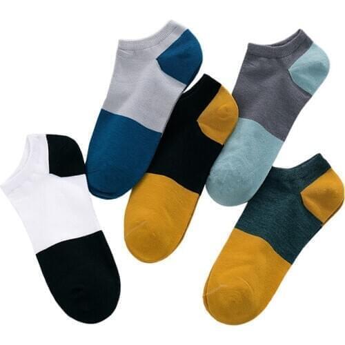 5 pairs New cotton Men socks casual patchwork color Men and Women socks lightweight breathable sweat-absorbent Men boat socks