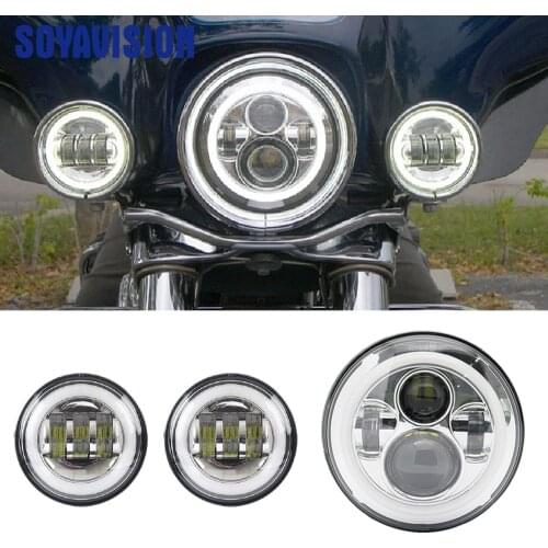 Motorcycle 7"LED Motor Headlight with DRL Turn Signal Halo+4.5" Fog Light Passing Lights For Heritage for Softail Classic