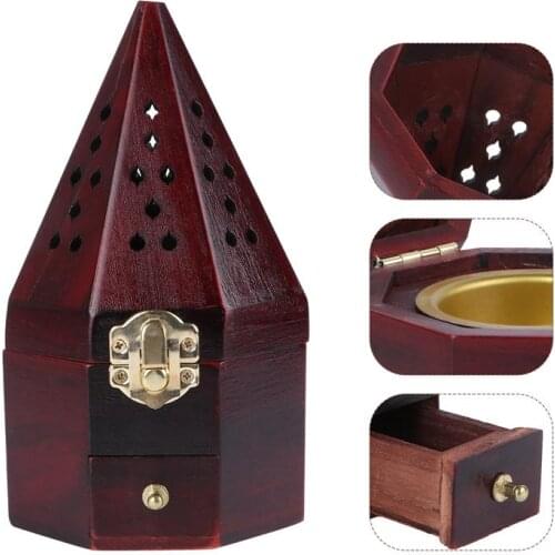 Antique Pine Wood Aromatherapy Box Wooden Hollow Incense Burner Pine Aromatherapy Box Pyramid Wood Hollow Home Incense Burner
