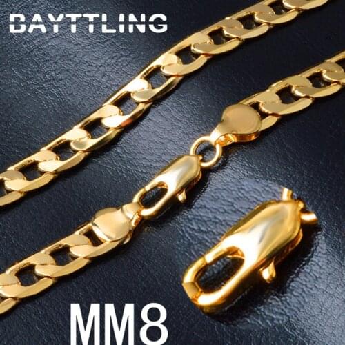 BAYTTLING 925 Sterling Silver 20 Inch Gold 8MM Full Sideways Figaro Chain Necklace For Women Men Fashion Wedding Gift Jewelry