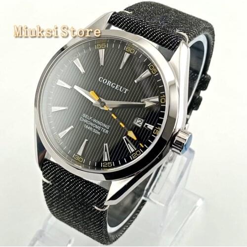 Corgeut 41mm men top mechanical watch sapphire crystal date leather strap Seagull automatic movement mens waterproof watches