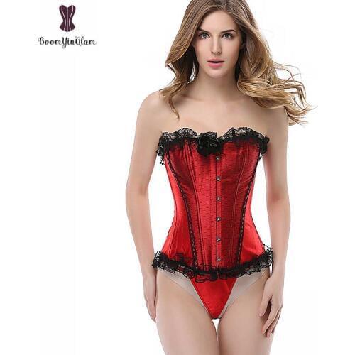 Black Spots Sexy Red Corset Overbust Lace Up Bustier Plus Size Plastic Boned Corselet Gothic Outfit Waist Trainer Cincher Shaper
