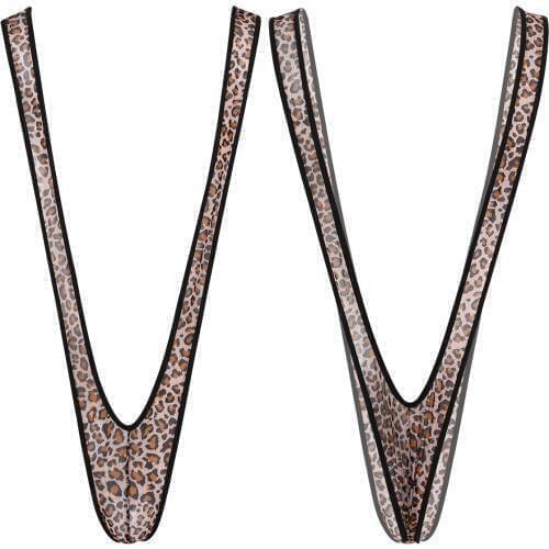 ChicTry Male Mens Leopard Print One-piece Stretch Deep V-shaped Mankini Thong Underwear Lingerie Suspender Bodysuit Swimsuits