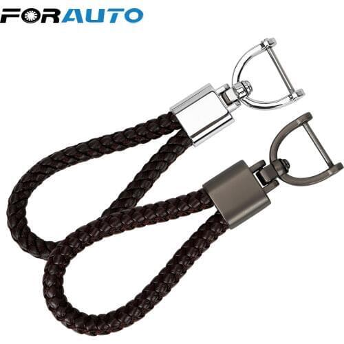 FORAUTO Car Key Holder Metal Key Rings Hand Woven Leather Keychain For BMW NISSAN VW Honda Kia Citroen Toyota Audi Mercedes