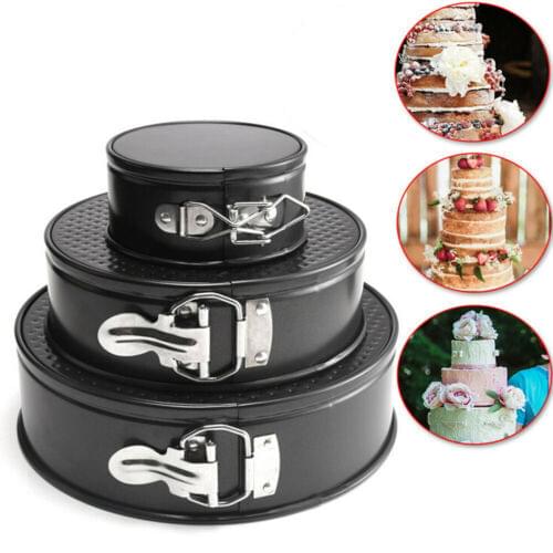 3 PCS Inch Non Stick Spring Form Round Black Carbon Cake Baking Bakeware Cake Tier Mold Baking Pan Tray Useful
