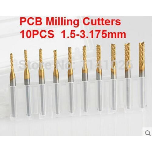 Free Shipping 10pcs 1.5mm to 3.175mm Titanium Coated Carbide Engraving Bit CNC/PCB Machine Milling Cutter,PCB tools