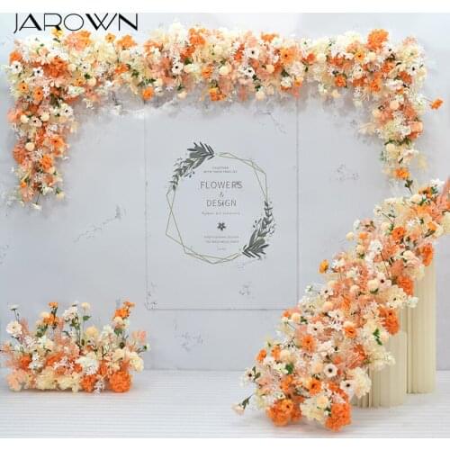JAROWN Customize New Orange Caramel Champagne Wedding Flower Row Paper Pillar Party Stage Background Wall Decoration Floral