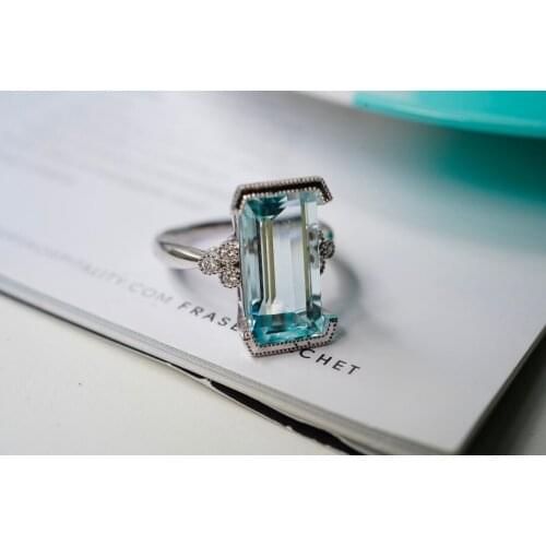 JHY Jewellery Solid 18K White Gold Nature 5.17ct Blue Aquamarine Gemstones Rings for Women Fine Jewelry Presents