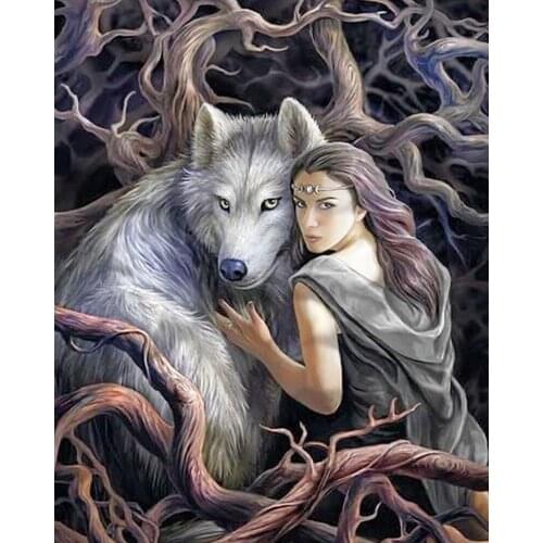 "Wolf Girl" Picture DIY Digital Oil Painting by Number Painting Christmas Birthday Unique Gift