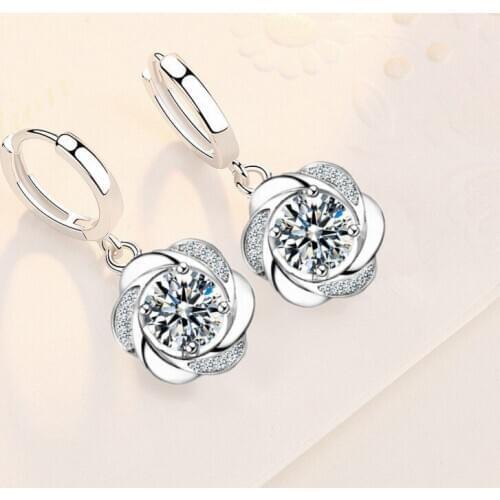 KOFSAC New Trendy 925 Sterling Silver Earrings For Women Exquisite Zircon Sweet Cute Flowers Earring Jewelry Girl Birthday Gift