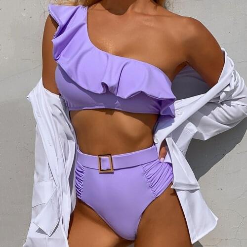 Ruffle High Waist Bikini Set 2021 Sexy Swimwear Women Swimsuit Female Two Pieces Bikini Bather Bathing Suit Beachwear Swim Lady