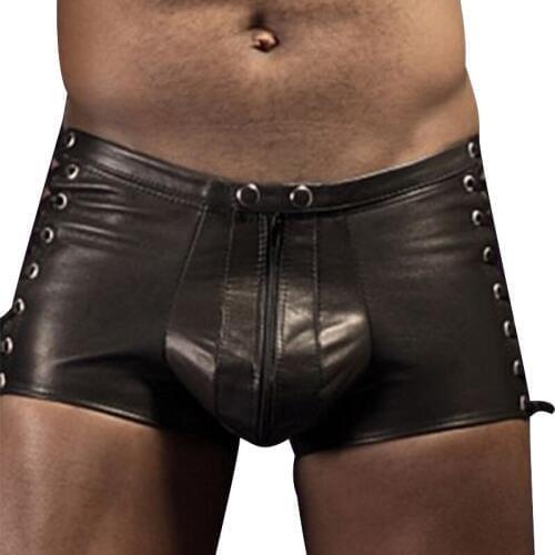 Vinyl Leather Mens Exotic Apparel Boxer Shorts Trunks Black Side Lace Up Lingerie Underwear Gay Fetish Club Wear Boxer Hombre