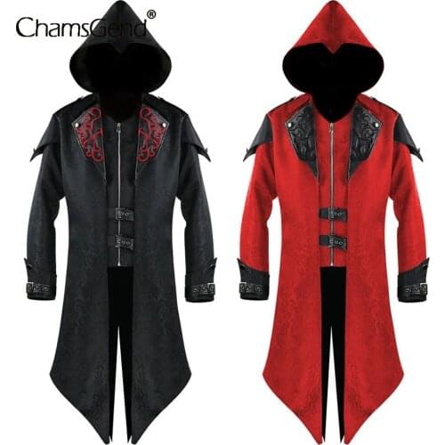Mens Vintage Halloween Hoody Costumes Gothic Swallow-tail Coat Cosplay Long Uniform Long Sleeve Steampunk Outwear Jacket