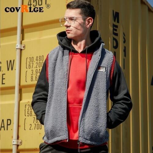 Covrlge Mens Thickened Zipper Pocket Contrast Color Stitching Lamb Velvet Vest Plus Velvet Warm Coat Couples Streetwear MWB023