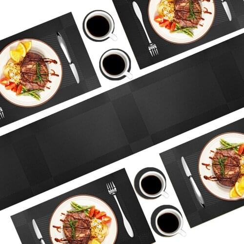 Black Table Runner Set 180CM Thick Handcrafted Table Cloth for Wedding Party Birthday Graduations Hotel Restaurant Placemats Pad