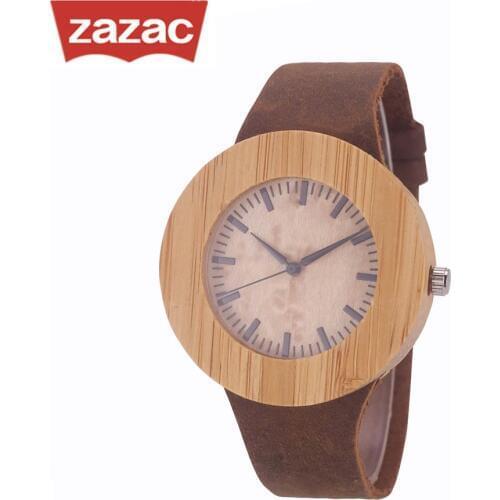 Zazac round case Wood Watch unisex Design WristWatch Original Wooden Bamboo Watch Men Women watches with box Gift Dropshipping