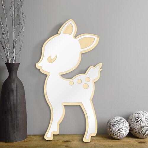 Little Deer Wall Mirror Acrylic Mirror and Wooden Back Hanging Mirrors Animal Nursery Wall Art Decor For Childrens Room