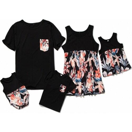 Family Matching Outfits Look Couples Short Sleeve Men Boys Tshirts Summer Mommy and Me Clothes Leaf Mom/Mother Daughter Dresses