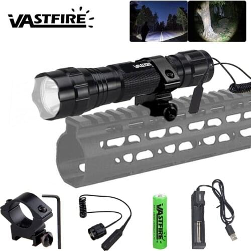 S501B Hunting Flashlight XML T6 LED Torch Light Portable Tactical Flashlight Camping Torch+Mount +Remote Switch+18650 Battery