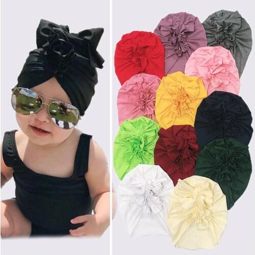 2021 New Baby Hat Cotton Knotted Bow Elasticity Headband Turban Cap Childrens Solid Colored Hood Beanies for Kids Bonnet