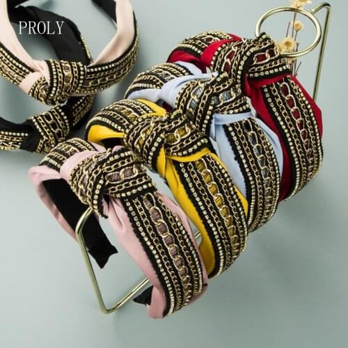PROLY New Fashion Women Hairband Center Knot Adult Headband Alloy Chain Headwear Casual Turban Hair Accessories Wholesale