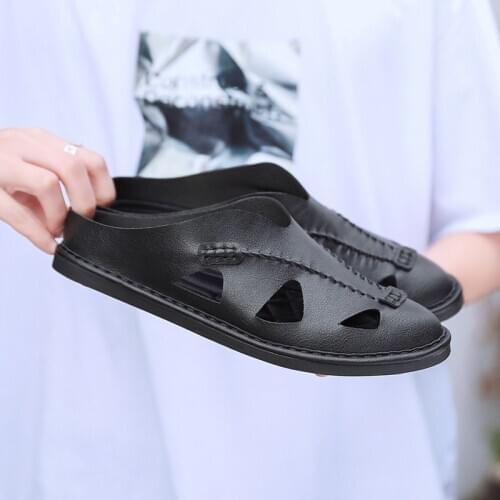 Praia de mountain couro male outdoor footwear flower slippers slip comfort hollow sandales in man s masculina waterproof rubber