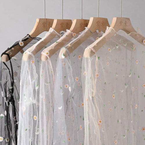 Chiffon Top Lace Shirt Cardigan Women Summer New Sunscreen Sheer Slim Ladies Turtleneck See Through Embroidered Bottoming Shirt