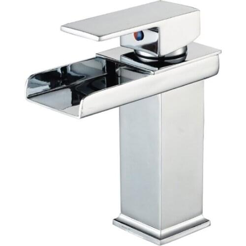 Bathroom Sink Faucet, Waterfall Spout Basin Faucet, Cold and Hot Water Mixer Sink Tap, Single Hole Single Handle, Brass Body