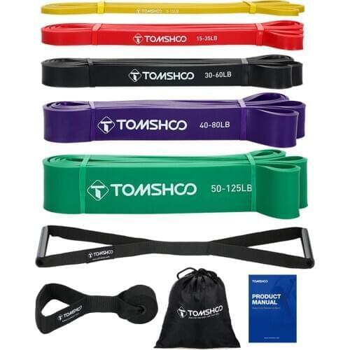 TOMSHOO 5 Packs Pull Up Assist Bands Set Resistance Loop Bands Powerlifting Exercise Stretch Bands with Door Anchor and Handles