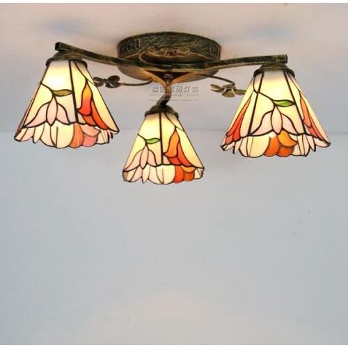 Vintage Retro Mediterranean Ceiling Lamps AC110V-220V Stained Glass Aisle Hotel Restuarant LED Balcony Lamp Lighting