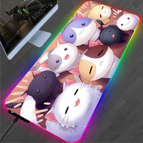 XGZ Kawaii Mouse Pad XXL Cute Cat RGB Computer Notebook PC Gamer Keyboard Carpet Mat Glowing LED Anime Mouse Pad Gaming Desk